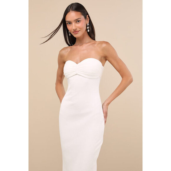Lulus Basilia White Ribbed Strapless Midi Dress - Size M - Picture 1 of 1